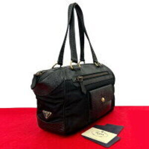 Prada triangle logo Tessuto nylon leather tote bag shoulder black